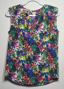 J. Crew Women's 4 Multicolor Abstract Floral Sleeveless Split Neck Blouse - Picture 1 of 7