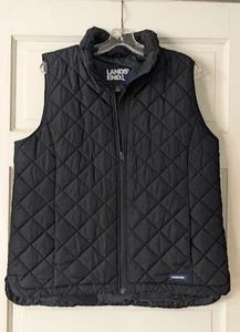 Lands' End SIZE LARGE Quilted Black Zip up Vest Men's Front Pockets - Picture 1 of 6