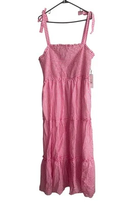 NWT Draper James RSVP Pink Gingham Tiered Maxi Dress Bow Straps Plus Sz 2X NEW - Image 1 of 4