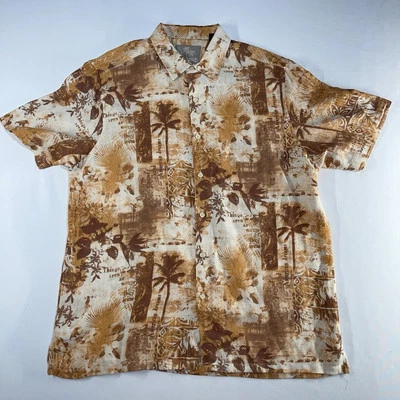 Camisa con botones Jimmy Buffett Margaritaville para hombre L naranja floral seda lino campamento Foto 1 de 4