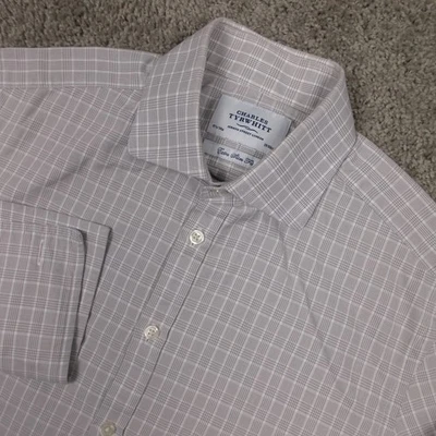 Camisa Charles Tyrwhitt Para Hombres M 15.5 34 Gris Cuadros Puño Francés Vestido Abotonado Foto 1 de 4