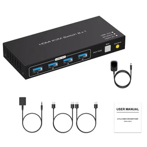 2x1 HDMI 4K 120Hz 8K USB3.0 KVM Switcher 2 In 1 Out For 2 Computers 1 Monitors - Photo 1/8