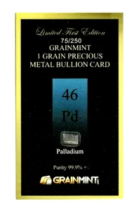 1 KORN 99,9 % REINES PALLADIUM KORNMINT ZERTIFIZIERT IN COA KARTE - Bild 1 von 4