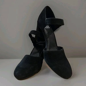 Eileen Fisher nero Mary Jane tacco a pompa blocco taglia 7 velluto classico vendita al dettaglio $205 - Foto 1 di 12