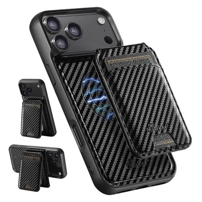 Magnetic carbonfiber leather wallet Flip back Case For iPhone 17 Pro 17 AIR Max  - image 1 of 4