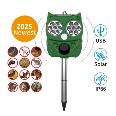 Solar Tiervertreiber Ultraschall Abwehr Schreck Blitz Hunde Füchse Katzen Marder - Bild 1 von 4