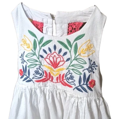 Vestido Boho Artisan Infantil Sol Tamanho 3T Branco Floral Cottagecore Camponês Algodão  - Imagem 1 de 4