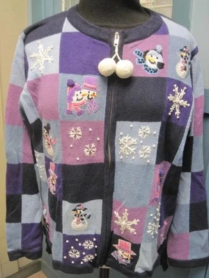 L@@K *+* SUÉTER DE NAVIDAD en Morado~Azul Muñecos de Nieve Copos de Nieve *+* Talla XL Nuevo Sin Etiquetas Foto 1 de 4