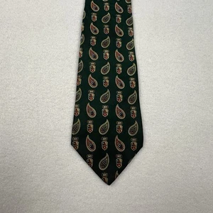 Vintage Tommy Hilfiger Italian Silk Tie Green Crest Print 90s Mens Made In USA - Picture 1 of 7