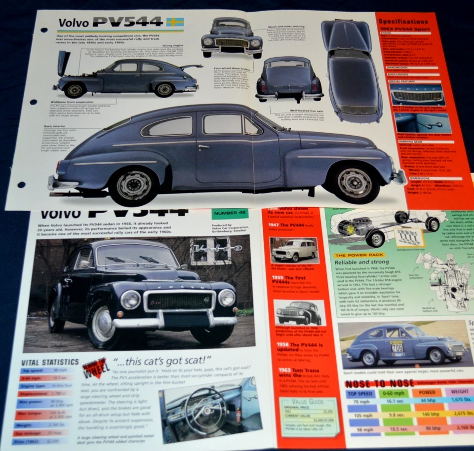Volvo PV544 1963 deportivo información de especificaciones folleto póster original impresión vintage 63 B18 Foto 1 de 1
