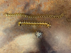 Collar y pulsera vintage de oro torcido y alfiler de perlas - Imagen 1 de 6