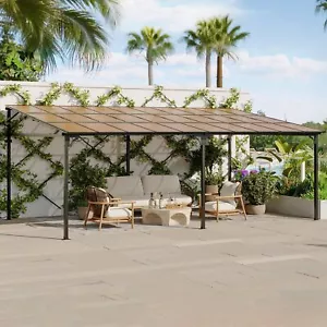 12'x20' Outdoor Lean to Gazebo Large Patio Pergola Hard Top Wall Pergola Awning - Picture 1 of 8