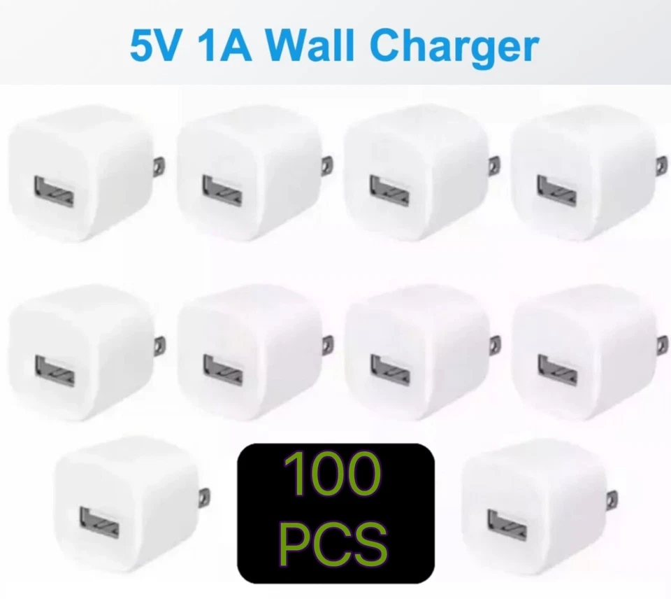 100x USB 1A Power Adapter AC Home Wall Charger US Plug FOR iPhone 6 7 8PLUS ipod - Image 1 of 2