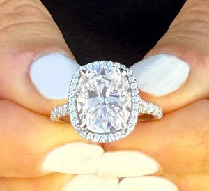 Cushion Cut Diamond Engagement Ring Halo IGI Certified 14k Solid White Gold 5.60 - Picture 1 of 16