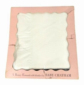 Chatham Baby Crib Blanket In Box Satin Trim Vintage 1950s White Retro Nursery - Picture 1 of 10