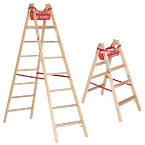 Euroline Holz Sprossenstehleiter Comfort Breitsprossen und Eimerhaken Holzleiter - Bild 1 von 41