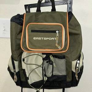 Eastsport Backpack Green Draw String Multipocket Vintage 90s Travel Trip Day Bag - Picture 1 of 9