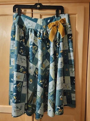 Falda vintage Bernardo reunida línea A con lazo y estampado de cuerda floja Paris Foto 1 de 4