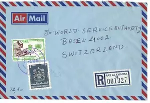 UAE 1978 SWITZERLAND REGISTERED RAS AL KHAIMA AIR MAIL COVER FRANKED SG 91 94 - Picture 1 of 2