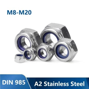 Fine Pitch Thread Nyloc Nuts Stainless Steel M8-M20 Type T DIN 985 Nylock Nylon - Foto 1 di 15