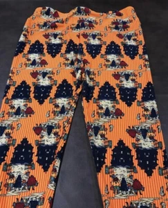 Lularoe Halloween Leggings Orange Haunted House Trick Or Treat Kids TC 12-18 🦄 - Picture 1 of 6