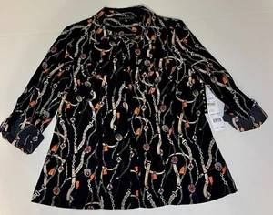 Elements Petite Medium PM Woman’s Black 3/4 Sleeve Stretch Blouse NEW NWT - Picture 1 of 4