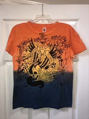 Tinte Ed Hardy naranja azul NY Boys XL de Christian Audigier. Lámina de oro en la parte posterior Foto 1 de 4