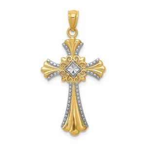14k Two-tone Gold Diamond-Cut Cross Pendant 1.16 gram, L-1.11 In, W-0.67 In - Picture 1 of 4