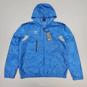 Umbro Mens Jacket Blue Large Water Repellent Woven Hooded Packable Windbreaker - Picture 1 of 11