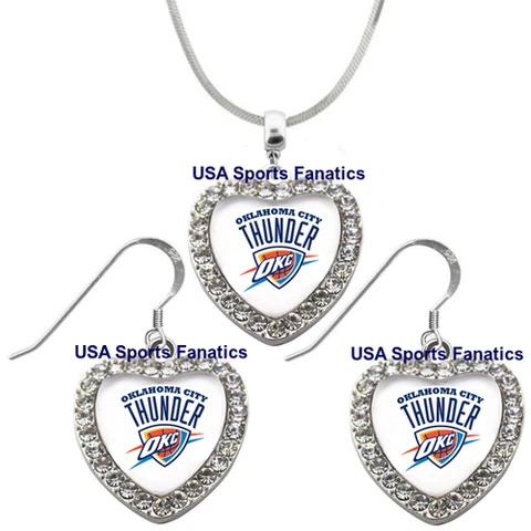 Oklahoma City Thunder 925 Necklace / Earrings or Set Team Heart With Rhinestones Cover