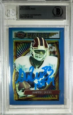 Andre Reed auto inscribed Topps 1994 #174 Buffalo Bills BAS Encap card - Image 1 of 3