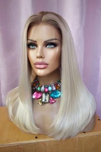 Perücke Lace wig netz blond bob glatt halblang helllbond platinblond ombre - Bild 1 von 20