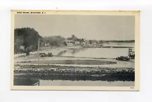 Postal de lino de Wickford, N Kingstown RI, Sand Shore, autos antiguos, tienda a la derecha - Imagen 1 de 2