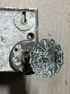 Vintage Crystal Faceted Glass 12 Point Door Knob Set-strike plate latch assembly - Picture 1 of 8