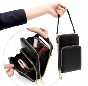 Lady/Women Zipper Leather Card Wallet Crossbody Handbag Phone Case Cover Purse - Picture 1 of 10