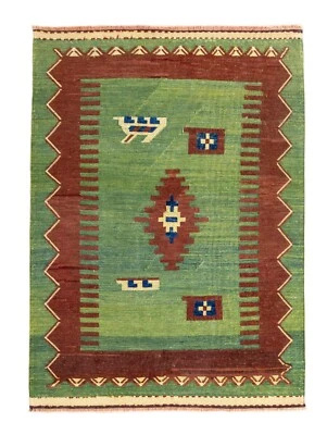 3.6x4.9 ft Modern Boho Chic Veg Dye Rug - Vintage Oushak Turkish Hand-woven Rug - Imagem 1 de 4