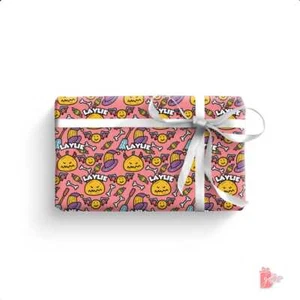 Name Personalized Halloween Wrapping Paper with Pumpkins Ghosts Bones Gift Wrap - Picture 1 of 4