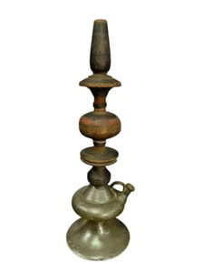 Selten 1800er Vintage Alt Antik Messing/Bronze & Holz Unikat Form Shisha Topf - Bild 1 von 14