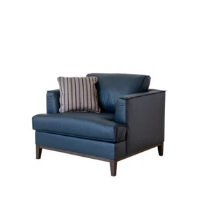 Premium Top-Grain Leather Upholstered Armchair, Classic Living Room Chair, Navy - Picture 1 of 2