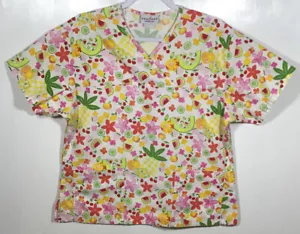 Scrub Top womens M Medium by Peaches Fruit Lemons Limes Strawberries Pineapples - Picture 1 of 4