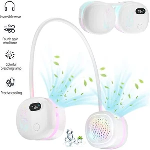 Portable Neck Fan W/ LED, 3 Speeds Bladeless Fan for Outdoor Sports USB Charge - Picture 1 of 6