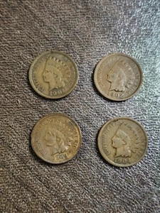 Indian Head Pennies 1901 1902 1904 1909 Nice! Free shipping in USA - Picture 1 of 2