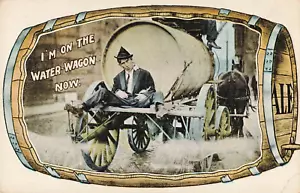 Vintage Postcard - unposted / Man beer humor - on water wagon now - Picture 1 of 2