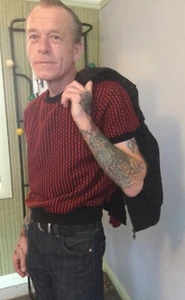 Camiseta Rockabilly/Jive Estilo Vintage para Hombre, Mancha Roja/Negra, Clásica, Pecho 40 - Imagen 1 de 10