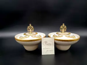 Limoges Caroline Hand Painted Italy Covered Dish W Finial Cream White & Gold (2) - Picture 1 of 16