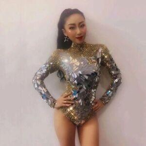 Body femme strass miroirs combinaison danseuse chanteuse danse scène costume