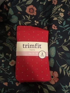 NWT Trimfit Girls Red & Black 2-Pack Sparkly Star Shiny Tights; Size 10-14 - Picture 1 of 7