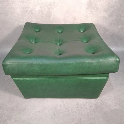 VTG Large Green Vinyl Ottoman Pouffe Seat Retro Mid-Century Footstool - Image 1 of 4