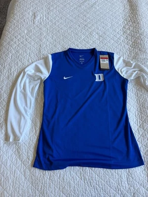 Nike dri fit slim fit womens Large blue/white long sleeve tee with D logo NWT - Image 1 of 4