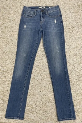 Bullhead 牛仔裤女式 5 码紧身破旧低腰弹力牛仔布 (27x31) — 第 1/4 张图片